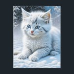 Cute White Cat Playing in the Snow   Postcard<br><div class="desc">Pretty ai generated winter scene with a sweet white fluffy kitten playing in the snow.</div>