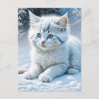 Cute White Cat Playing in the Snow