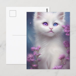 Cute White Cat Portrait Postcard