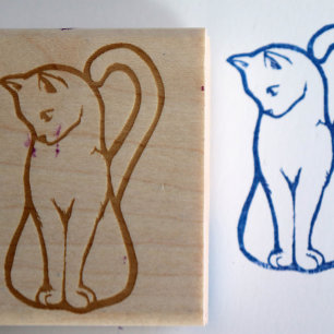 Cute White Cat Rubber Stamp