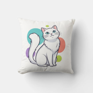 Cute White Cat Sitting Graphic Tee Cushion
