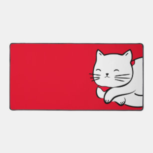 Cute White Cat Sleeping Desk Mat