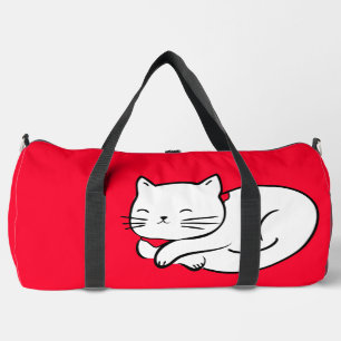 Cute White Cat Sleeping Duffle Bag