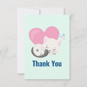 Cute White Cat Sleeping Thank You Card