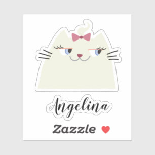 Cute White Cat Sticker Custom Name Girls