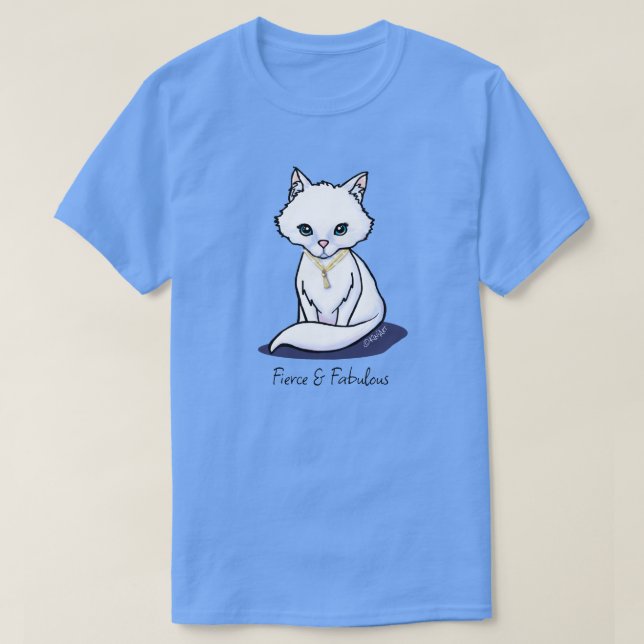 Cute White Cat T-Shirt (Design Front)