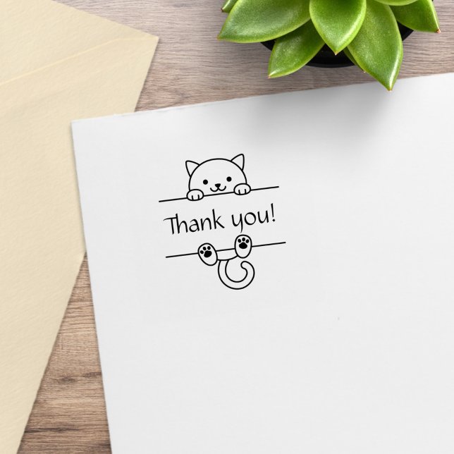 Cute White Cat Thank You 1x1 Rubber Stamp (Creator Uploaded)