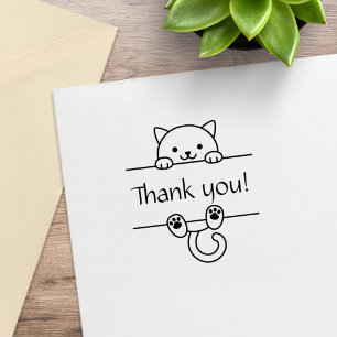 Cute White Cat Thank You Rubber Stamp