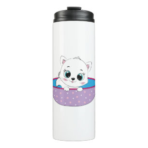 cute white cat thermal tumbler