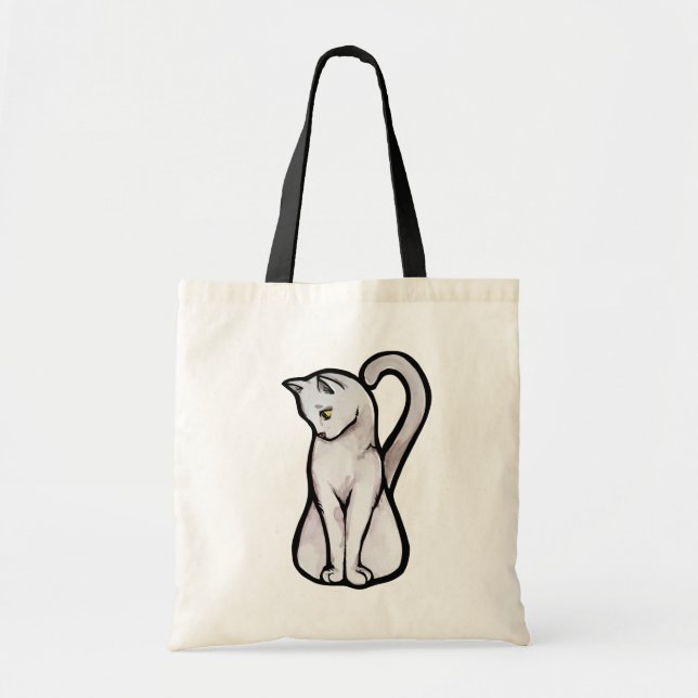 Cute White Cat Tote Bag (Front)