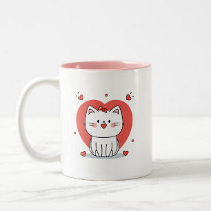 cute white cat Two-Tone coffee mug