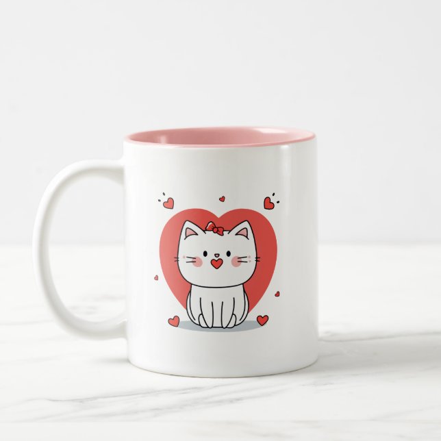 cute white cat Two-Tone coffee mug (Left)