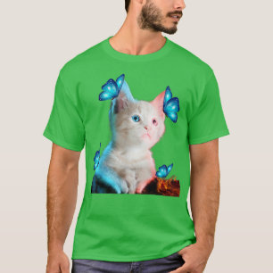 Cute White Cat With Butterfly Cat adoption For Cat T-Shirt