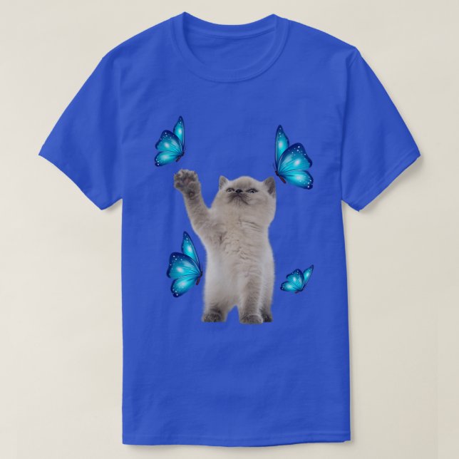 Cute White Cat With Butterfly Cat adoption For Cat T-Shirt (Design Front)
