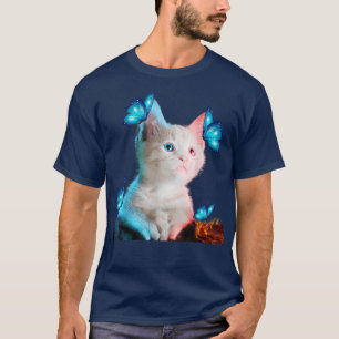 Cute White Cat With Butterfly Cat adoption For Cat T-Shirt
