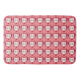 Cute White Cat with Heart Kawaii Kitty Love Design Bath Mat