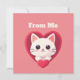 Cute White Cat with Heart Kawaii Kitty Love Design Card
