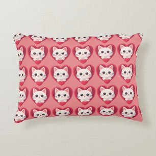 Cute White Cat with Heart Kawaii Kitty Love Design Decorative Cushion
