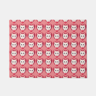 Cute White Cat with Heart Kawaii Kitty Love Design Doormat