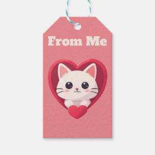 Cute White Cat with Heart Kawaii Kitty Love Design Gift Tags