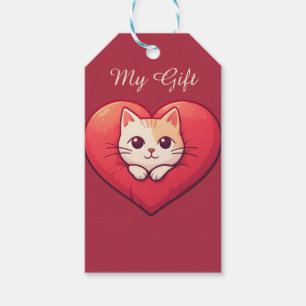 Cute White Cat with Heart Kawaii Kitty Love Design Gift Tags