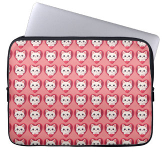 Cute White Cat with Heart Kawaii Kitty Love Design Laptop Sleeve