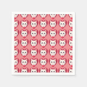 Cute White Cat with Heart Kawaii Kitty Love Design Napkin
