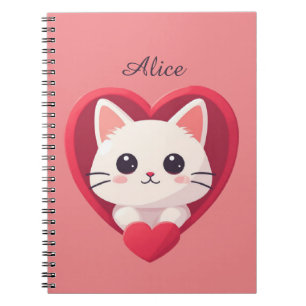 Cute White Cat with Heart Kawaii Kitty Love Design Notebook