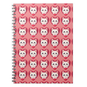 Cute White Cat with Heart Kawaii Kitty Love Design Notebook