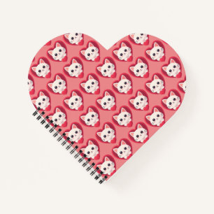 Cute White Cat with Heart Kawaii Kitty Love Design Notebook