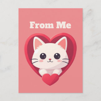 Cute White Cat with Heart Kawaii Kitty Love Design Postcard