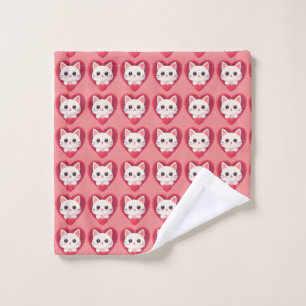 Cute White Cat with Heart Kawaii Kitty Love Design Wash Cloth