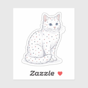 Cute White Cat with Tiny Patriotic Stars Pattern 