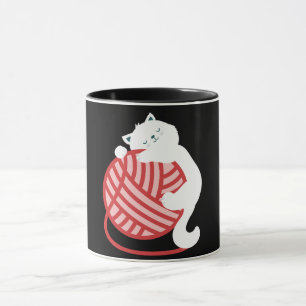 Cute white cat with yarn ball mug