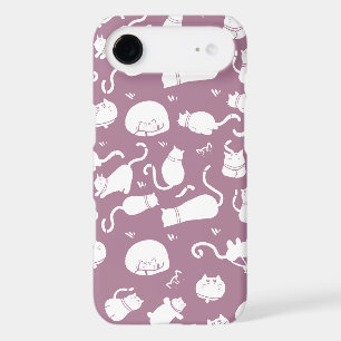 Cute White Cats Pattern on Mauve Background