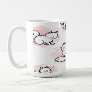 Cute White Cats Pink Watercolor Pattern Kawaii Cat Coffee Mug