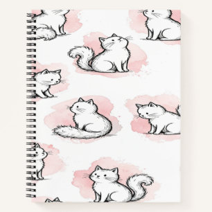 Cute White Cats Pink Watercolor Pattern Kawaii Cat Notebook