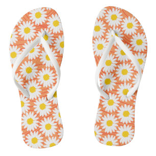 Cute White Chamomile Orange Girl Flip Flops