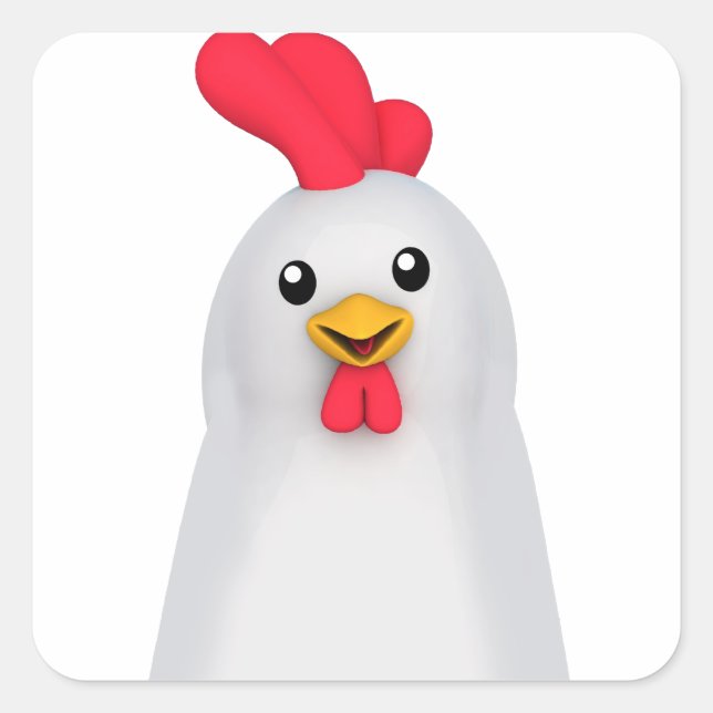 Cute White Chicken / Rooster Square Sticker (Front)