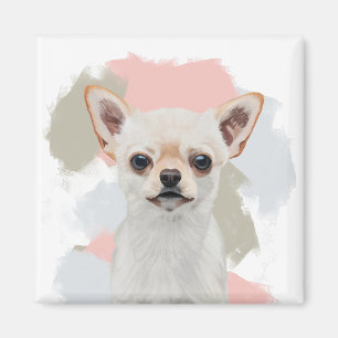 Cute White Chihuahua Abstract Pink  Magnet