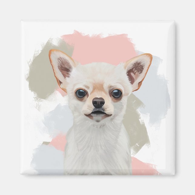 Cute White Chihuahua Abstract Pink  Magnet (Front)
