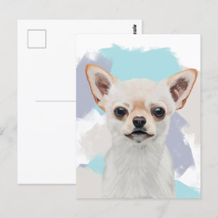 Cute White Chihuahua Dog Abstract Blue Background Postcard