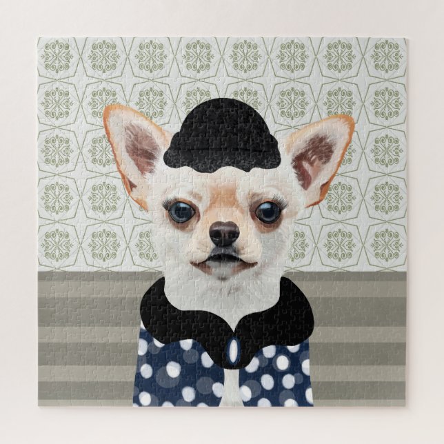 Cute White Chihuahua Dog Portrait  Jigsaw Puzzle (Vertical)