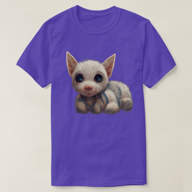 Cute White Childhood Cat Realistic Art Blue Eyes  T-Shirt (Design Front)