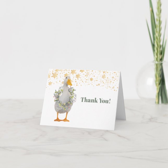 Cute White Christmas Duck Thank You Card (Front)