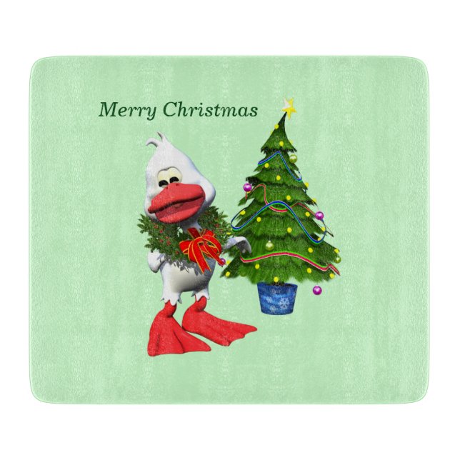 Cute White Christmas Duck Wearing a Wreath Cutting Board (Front)
