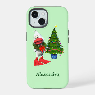 Cute White Christmas Duck Wearing a Wreath iPhone 15 Case
