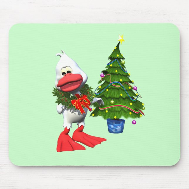 Cute White Christmas Duck Wearing a Wreath Mouse Mat (Front)