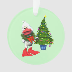 Cute White Christmas Duck Wearing a Wreath Ornament