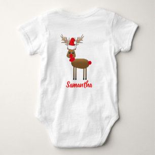 Cute White Christmas Red Nose Reindeer Santa's Hat Baby Bodysuit
